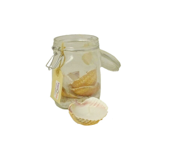 Weckpot met schelpkaarsen